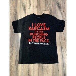 Spensers Sarcasm Statement Graphic Tee T-shirt Mens L Black Short Sleeve